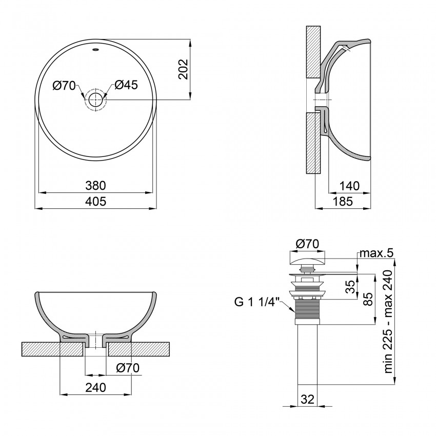 Раковина Robin накладна кругла з донним клапаном 410х410х180 мм White Qtap QTAP фото 1