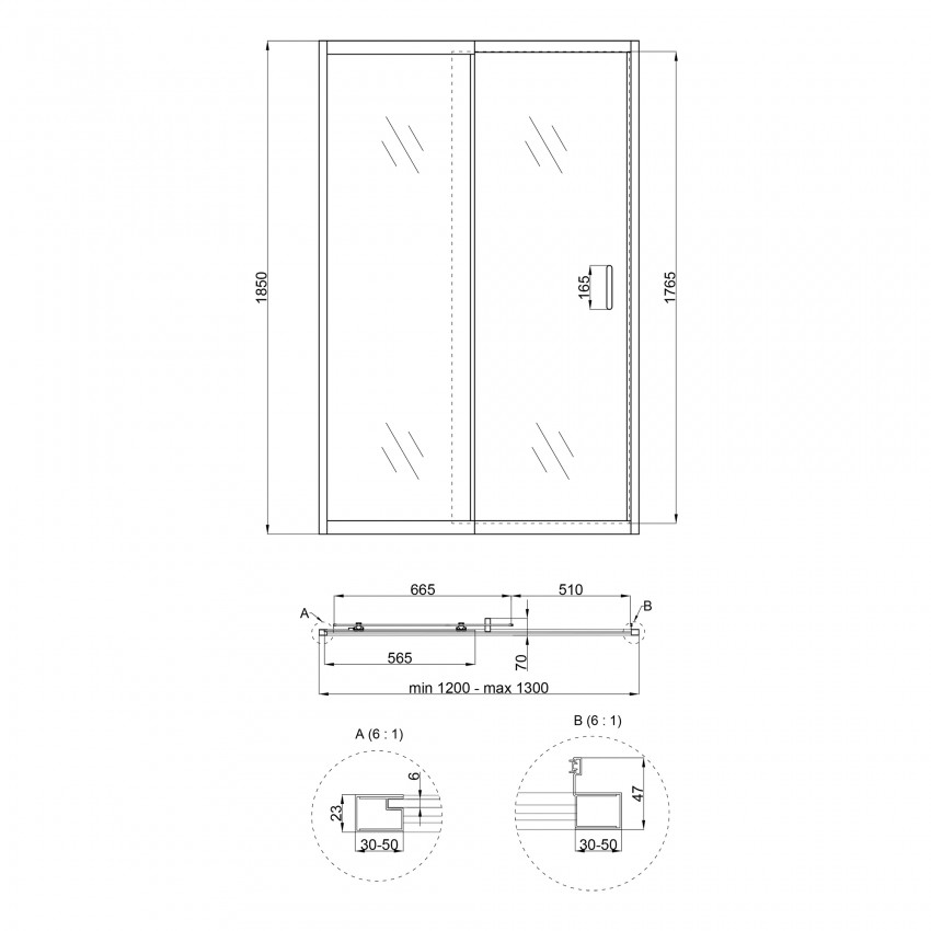 Двері в нішу Taurus CRM2012-13.C6 скло 6 мм Clear, CalcLess регуль. профіль 120-130х185 см, розсувні Qtap QTAP фото 1