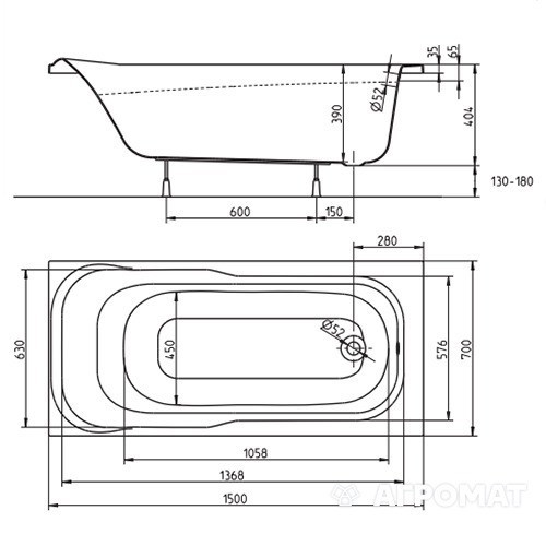 XWP355000N Ванна акрилова прямокутна SENSA 150x70 см, біла (1 сорт) KOLO фото 2