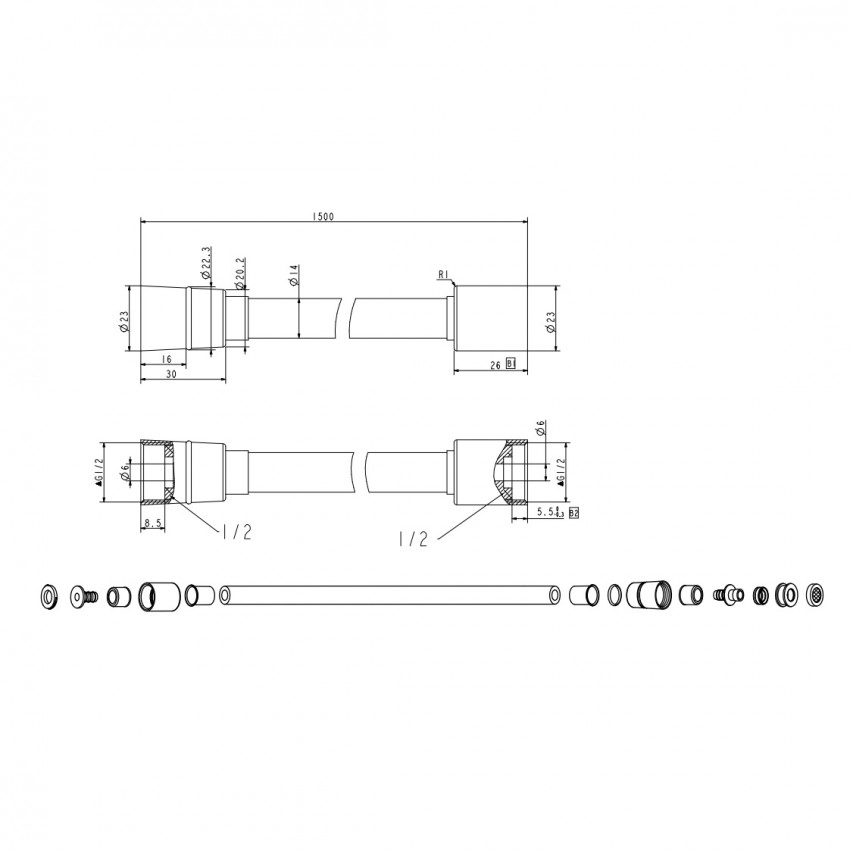 22155B Шланг душовий, чорний, силікон DEVIT фото 1