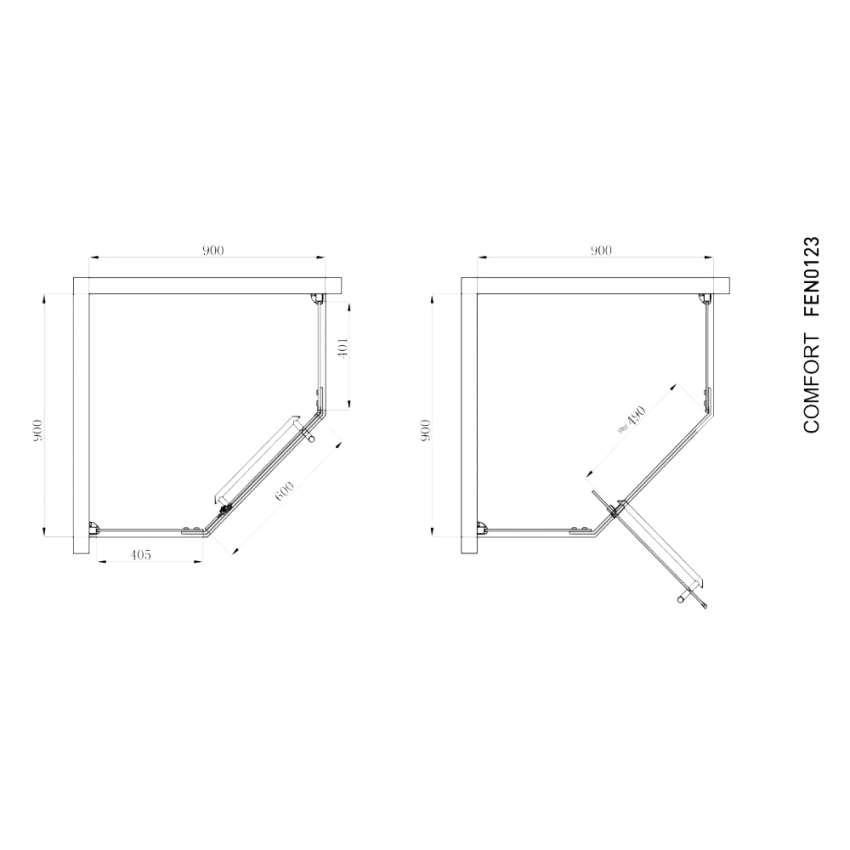 FEN0123 COMFORT Кабіна душова, п'ятикут. 90х90, без піддона, скло прозоре DEVIT фото 1