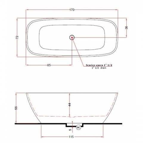 V297BO/V2970XBO800S BRIO Ванна   із штучного каменю 170 x 72 x 55h, тонкий борт,білий матовий TREESSE фото 2