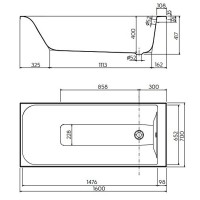 XWP3660000N Ванна акрилова прямокутна Rekord 160x70 см, біла, без ніжок KOLO фото 2