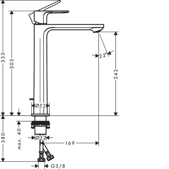 72581000 Rebris E Змішувач д/раковини 240 CoolStart з д/к, хром HANSGROHE фото 1