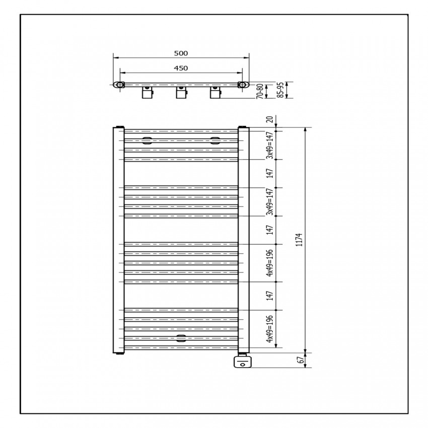 MAX1200500S040EPVBM600 Рушникосушка електрична MAX,  H - 1200 mm, L - 500 mm,  447 Вт, колір чорний мат + кріплення,тен (600 Вт), сенсорний таймер, з кабелем, LR (1 сорт) Luxrad фото 2