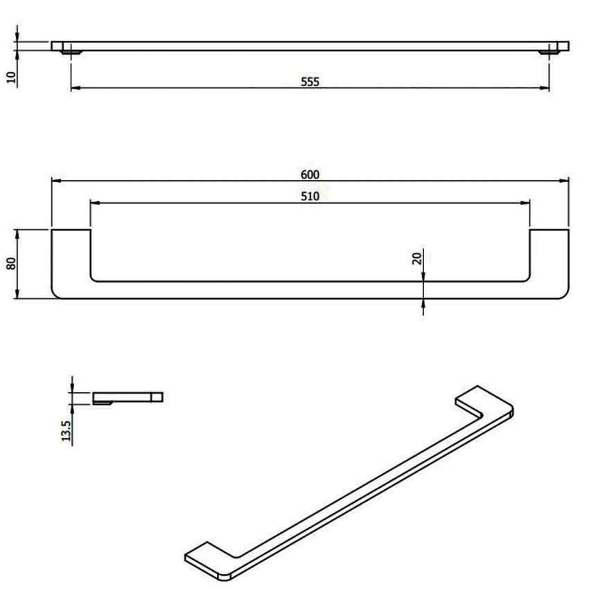 2135001A Elegance Тримач д/рушників, 600 мм., хром (1 сорт) Langberger фото 2