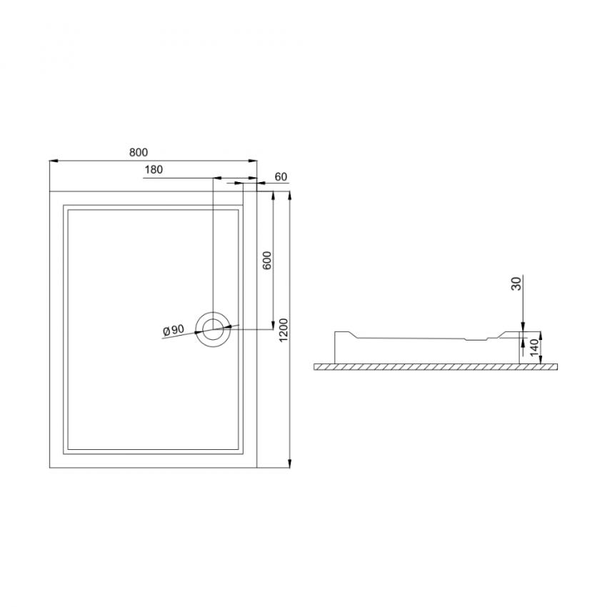 BAS1012 BASIC Душовий піддон, прямокутний 1200x800 без сифона PRIMERA фото 1