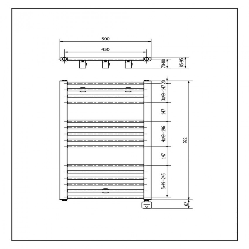 MAX922500S040EPVBM300 Рушникосушка електрична MAX,  H - 922 mm, L - 500 mm,  447 Вт, колір чорний мат. + кріплення, тен (300 Вт), сенсорний таймер, з кабелем, LR (1 сорт) Luxrad фото 2