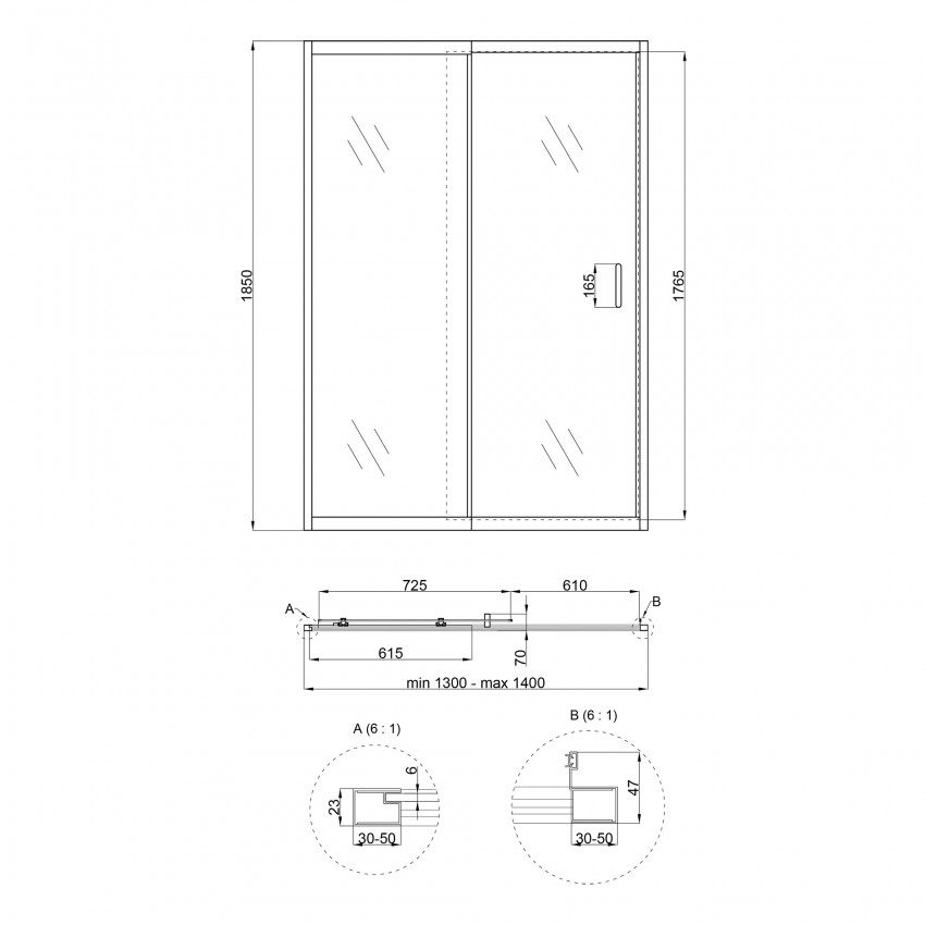 Двері в нішу TAURUS CRM2013-14.C6, скло 6мм Clear, CalcLess, рег. проф. 130-140x185 см, розсувні. QT QTAP фото 1