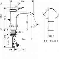 75020670 Vivenis Змішувач д/раковини з д/к, чорний матовий (1 сорт) HANSGROHE фото 1