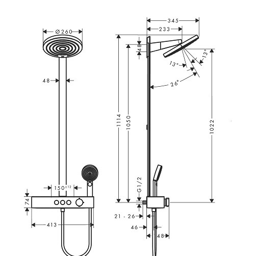 24240000 HG Pulsify Showerpipe 260 Душова система (верхній душ, ручний душ, термостат, душова стійка, шланг), хром (1 сорт) HANSGROHE фото 1