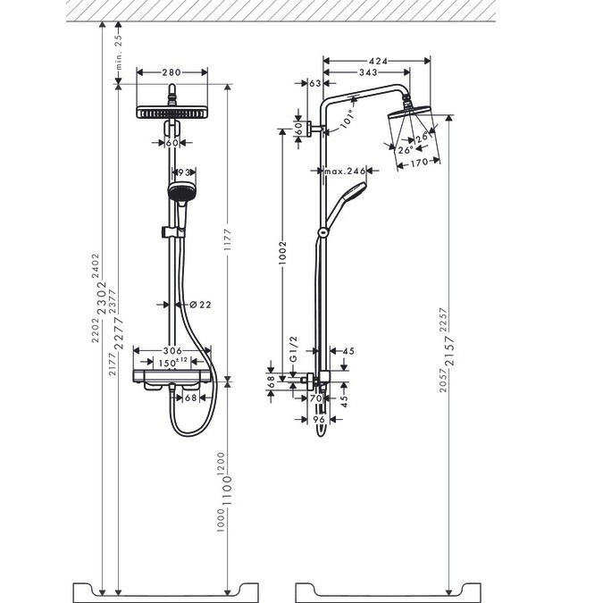 27630000 Croma E Showerpipe 280 1jet Душова система д/душа (1 сорт) HANSGROHE фото 1