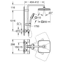 266892431 Tempesta System 250 Cube Душова система з термостатом, чорний матовий (1 сорт) GROHE фото 4