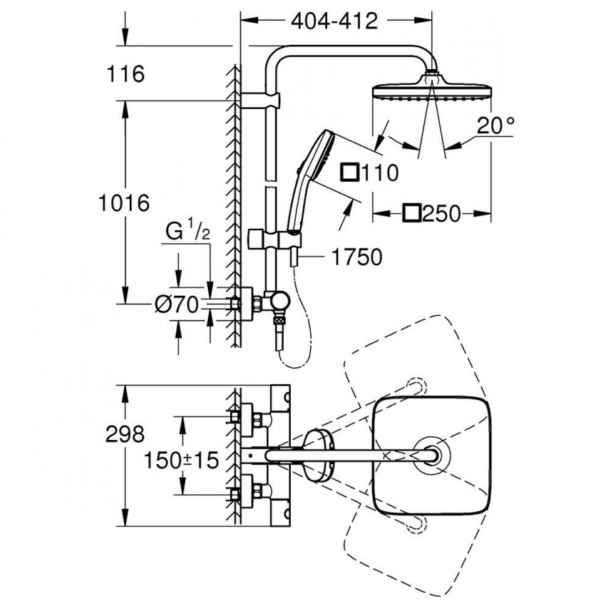 266892431 Tempesta System 250 Cube Душова система з термостатом, чорний матовий (1 сорт) GROHE фото 4