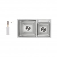 Мийка для кухні з двома чашами інтегрована Handmade H7843 (LDH7843BRU35387) Brushed Steel 3,0/1,0 мм Lidz LIDZ