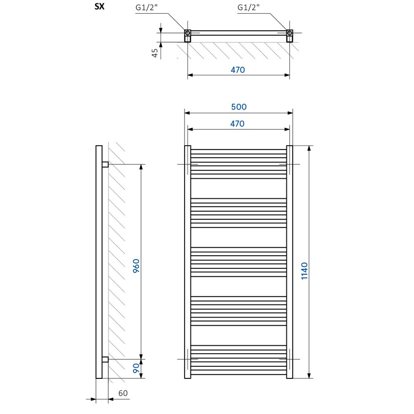 WGFIN114050K916SX Рушникосушка Fiona 1140*500, колір білий глянець (1 сорт) Terma фото 4