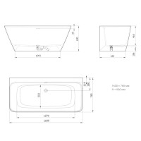 VAQUAWA/00 QUADRO WALL Ванна пристінна 160см з литого (штучного) каменю, з інтегрованим сифоном, білий глянець (1 сорт) PAA фото 1