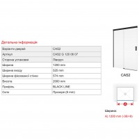 CAS2G1200607  CADURA Одностворкові розсувні двері з фіксованою стінкою ліворуч, в одну лінію, скло прозоре, проф. чорн мат (1 сорт) SanSwiss фото 1