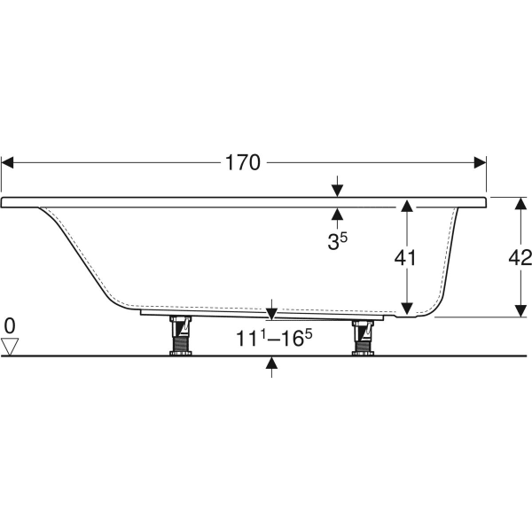 554.384.01.1 Selnova Square Ванна прямокутна з ніжками, 170х70см, біла (1 сорт) GEBERIT фото 3