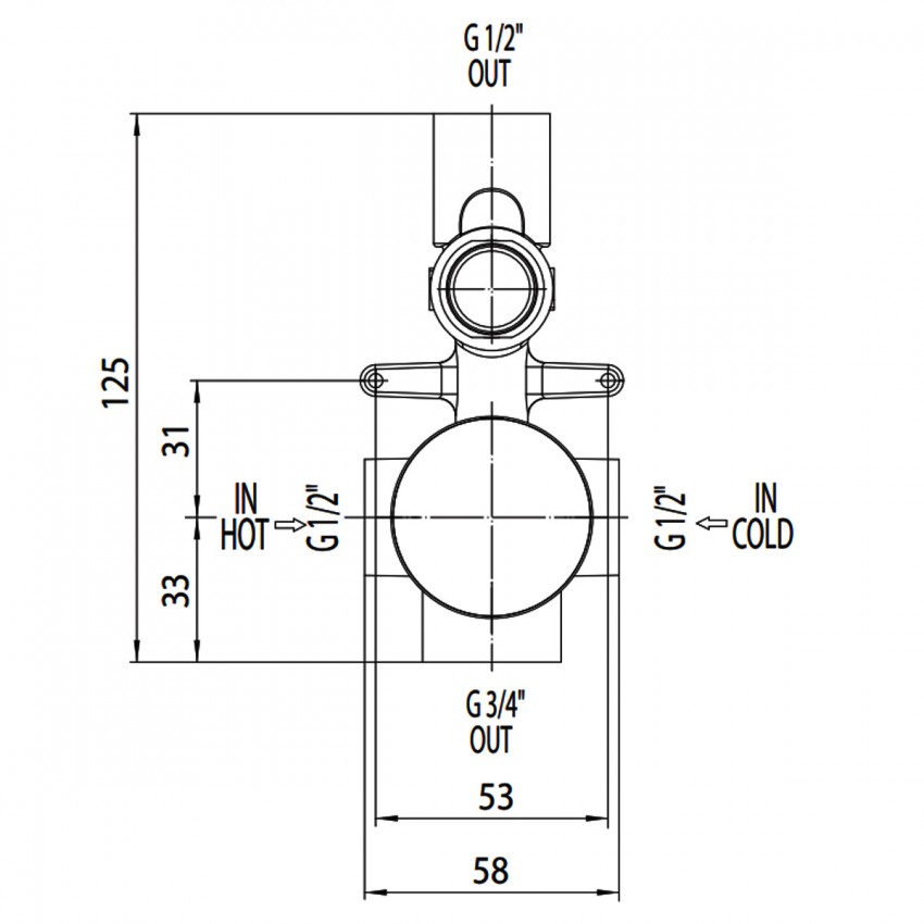 Z00005000000005  Внутрішня частина змішувача на 2 виходи, 1/2” і 3/4” (1 сорт) Bossini фото 3