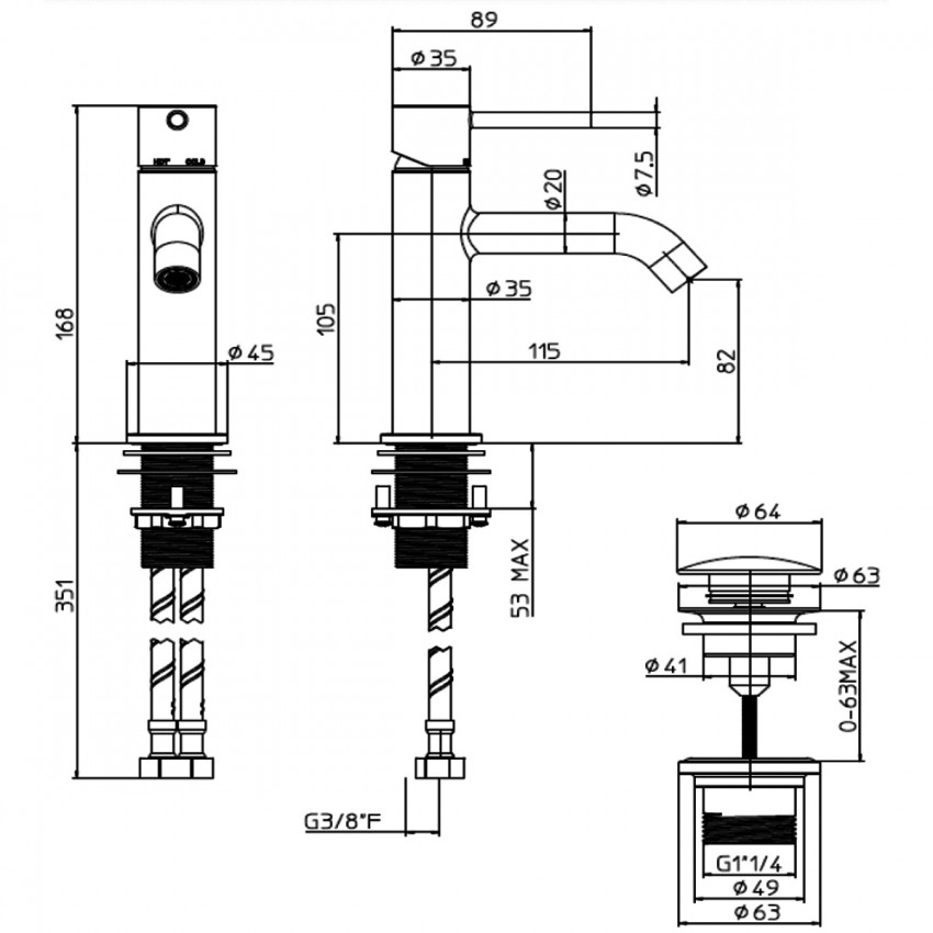 Z00701000030005 TEO-M (MEDIUM) Змішувач для раковини з донним клапаном, хром (1 сорт) Bossini фото 2