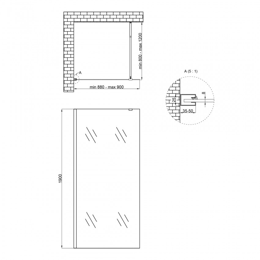 Стіна Walk-In STANDARD BLM209.C8, скло 8мм Clear, CalcLess, 90x190, нерухома QT QTAP фото 1