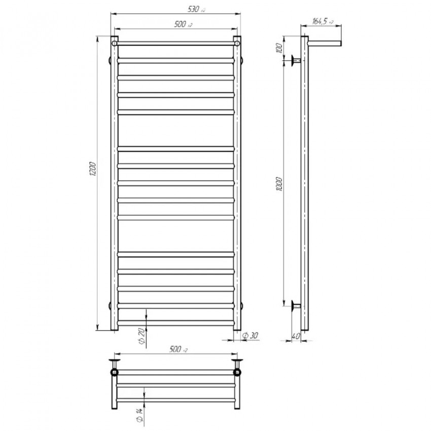 AL5001200EBS ALLROUND Рушникосушарка електрична П15 500х1200 з чорної сталі, колір чорний матовий (1 сорт) DEVIT фото 1