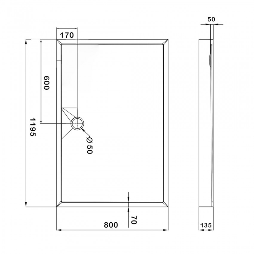 Душовий піддон KAPIELKA ST120x80х14 низький, прямокутний, діаметр зливу 52 мм Lidz LIDZ фото 1