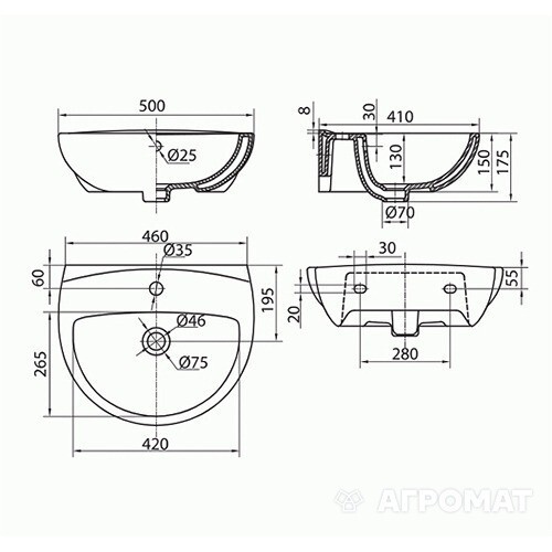 L71150000 FREJA Раковина 50 см, з 1 отв.під зміш., з переливом, білий глянець (1 сорт) KOLO фото 2