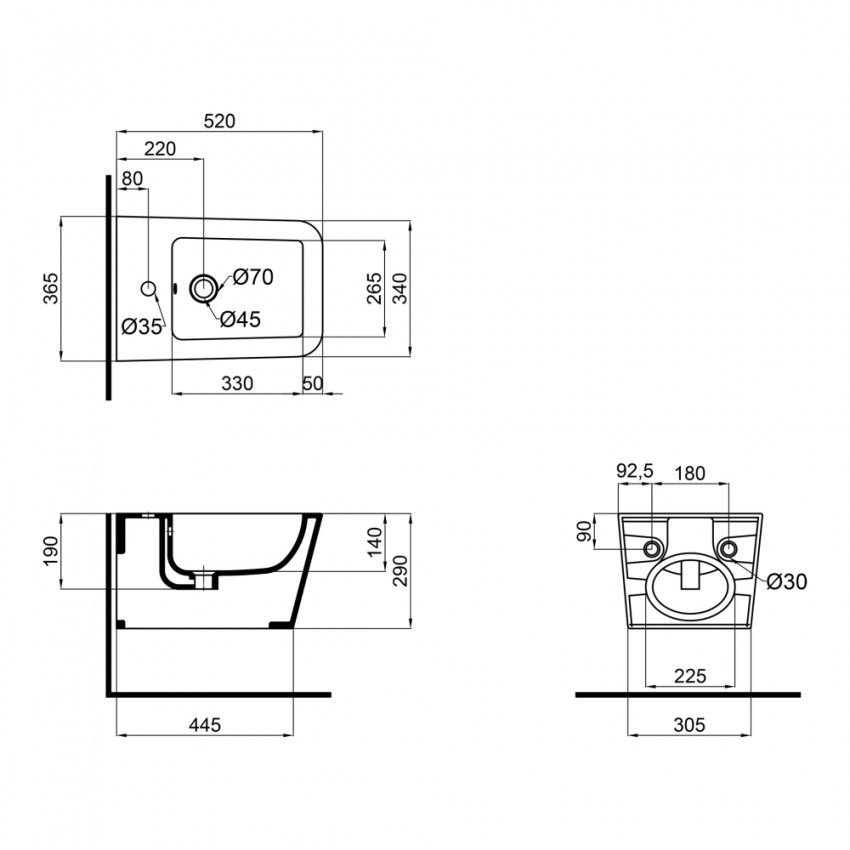 Біде Crow підвісне 520х360х290 White Qtap QTAP фото 1