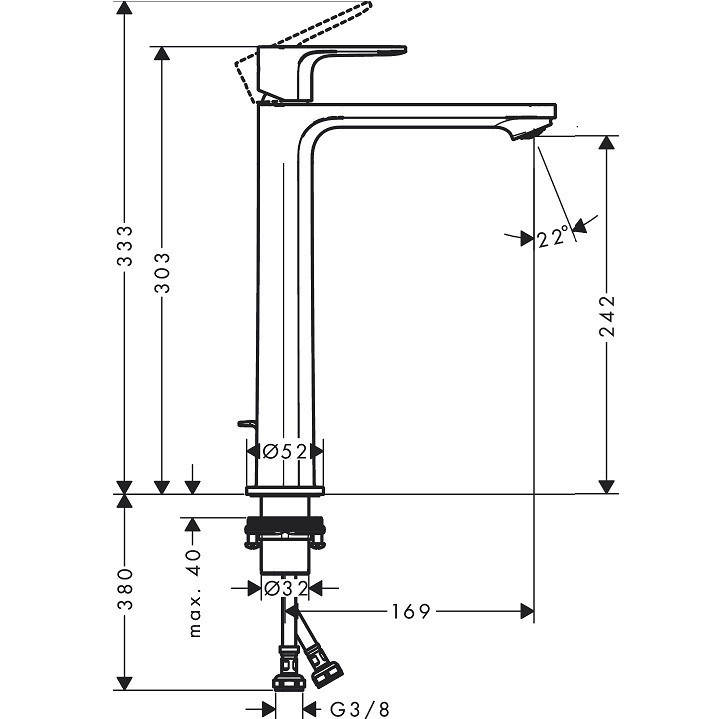 72590000 Rebris S Змішувач д/раковини 240 CoolStart EcoSmart+ з д/к, хром (1 сорт) HANSGROHE фото 1