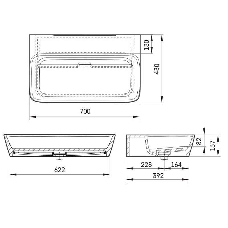 IQUAS/00  QUADRO Раковина 70см з литого (штучного) каменю Silkstone, колір білий мат (1 сорт) PAA фото 1