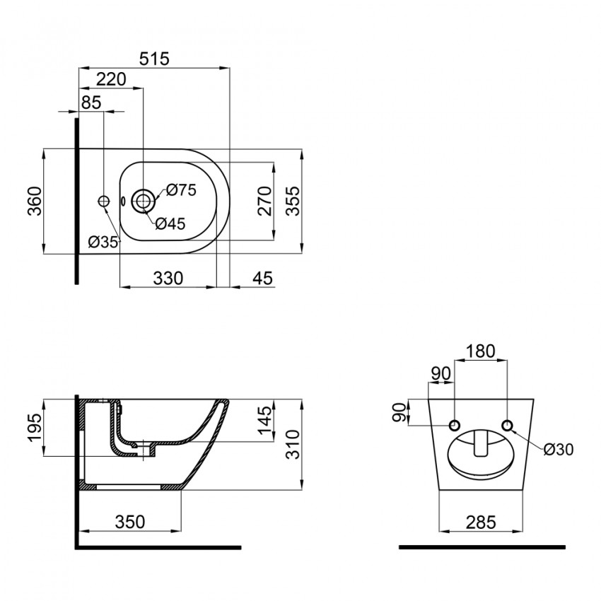 Біде Jay підвісне 520х360х320 White Qtap QTAP фото 1