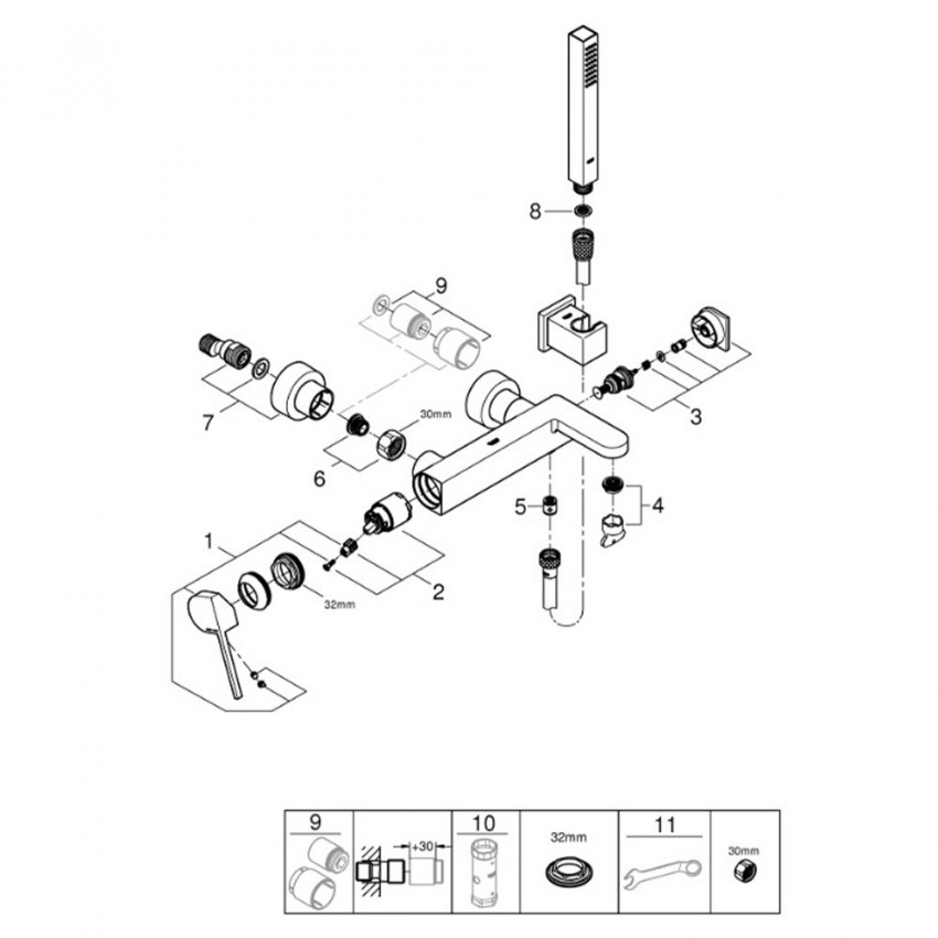 33547003 PLUS Змішувач д/ванни, хром, з ручним душем (1 сорт) GROHE фото 2