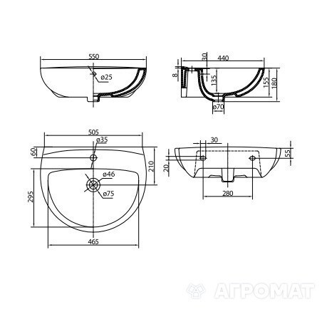 L71155000 FREJA Раковина 55 см, з 1 отвором під зміш., з переливом, білий глянець (1 сорт) KOLO фото 1