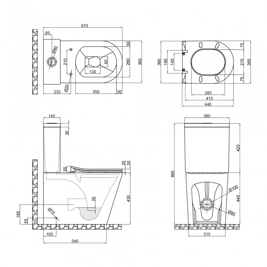 Унітаз Scorpio підлоговий Rimless 670x360x850 мм з сидінням Slim Duroplast/ Soft-close/ Quick relase Matt Black Qtap QTAP фото 1