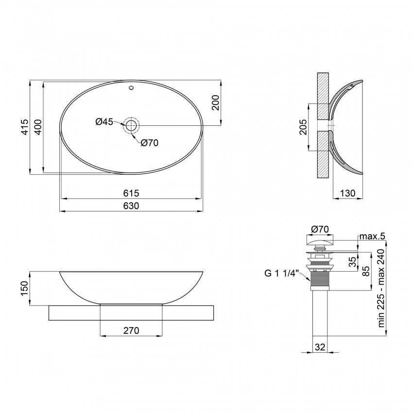 Раковина Dove накладна овальна з донним клапаном 625x415x150 мм White Qtap QTAP фото 1