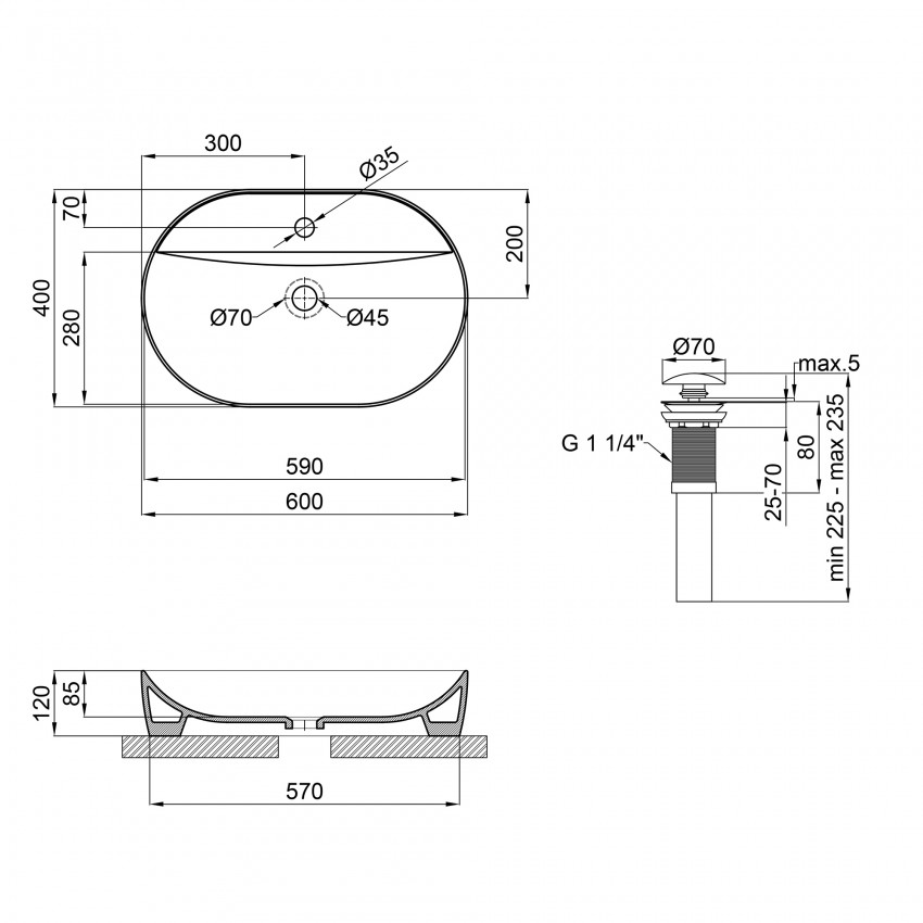 Раковина Scorpio накладна овальна з донним клапаном 610x400x120 мм White Qtap QTAP фото 1