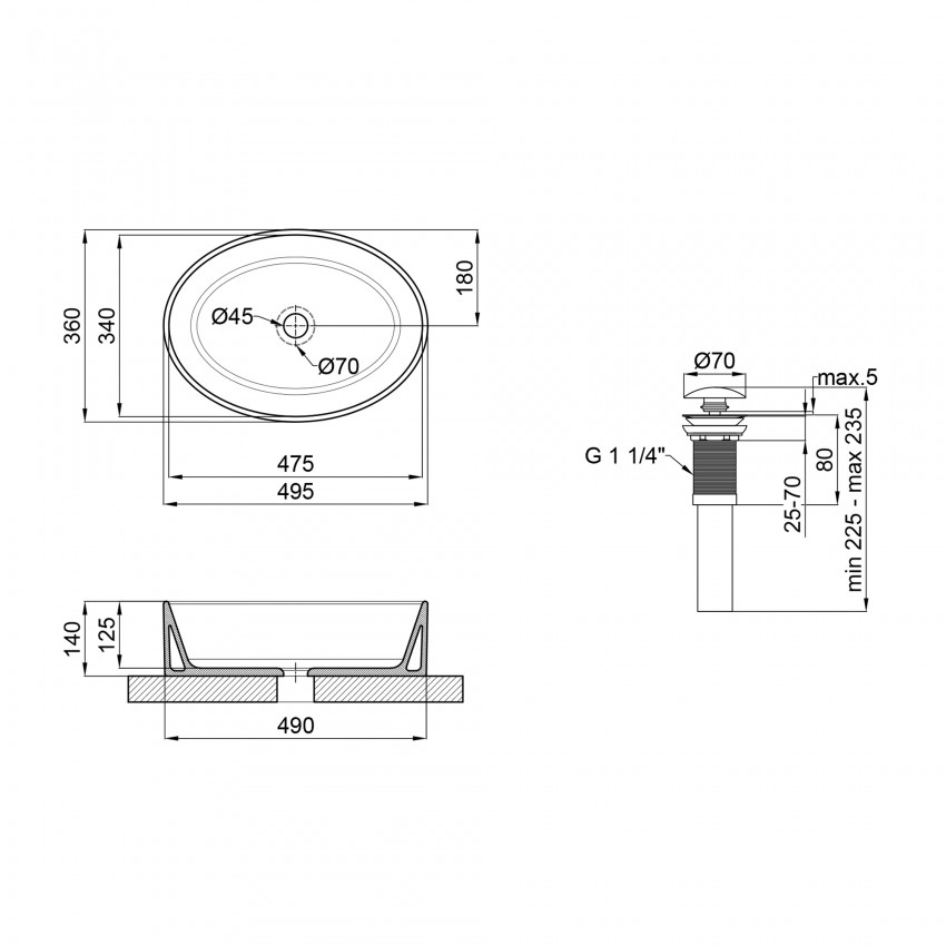 Раковина Kolibri накладна овальна з донним клапаном 500x360x140 мм White Qtap QTAP фото 1