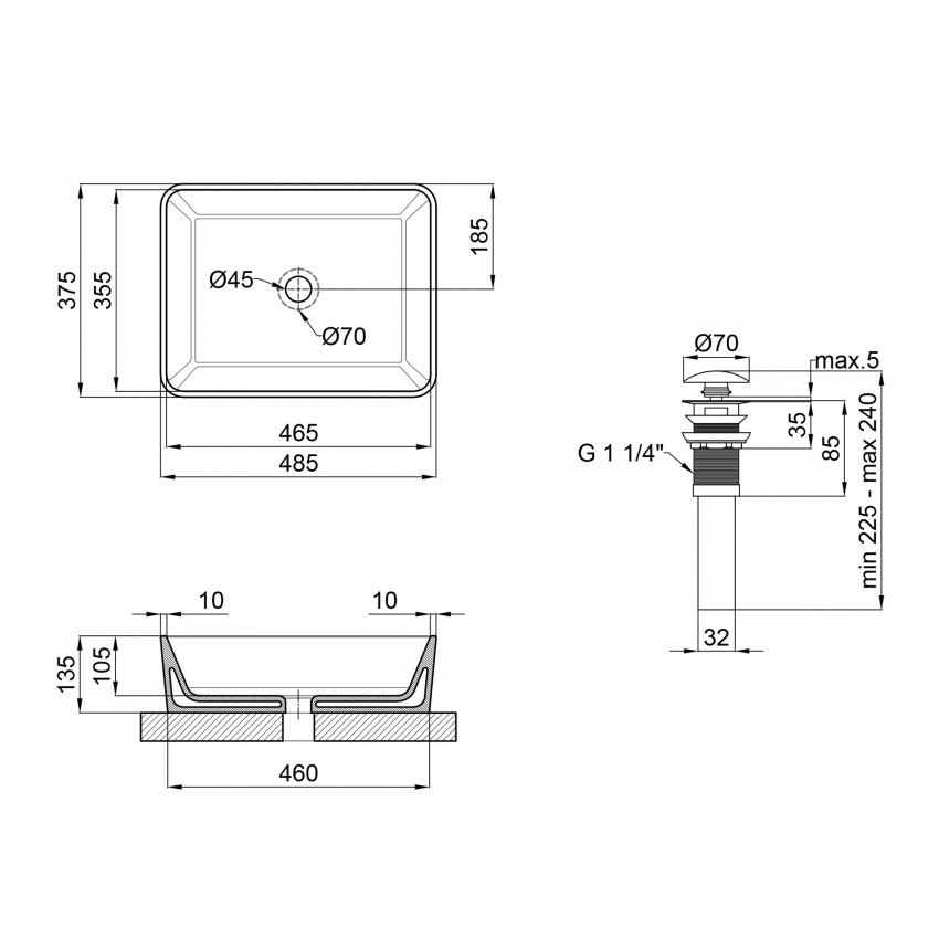 Раковина Tern накладна прямокутна з донним клапаном 475х370х140 мм Matt Black Qtap QTAP фото 1