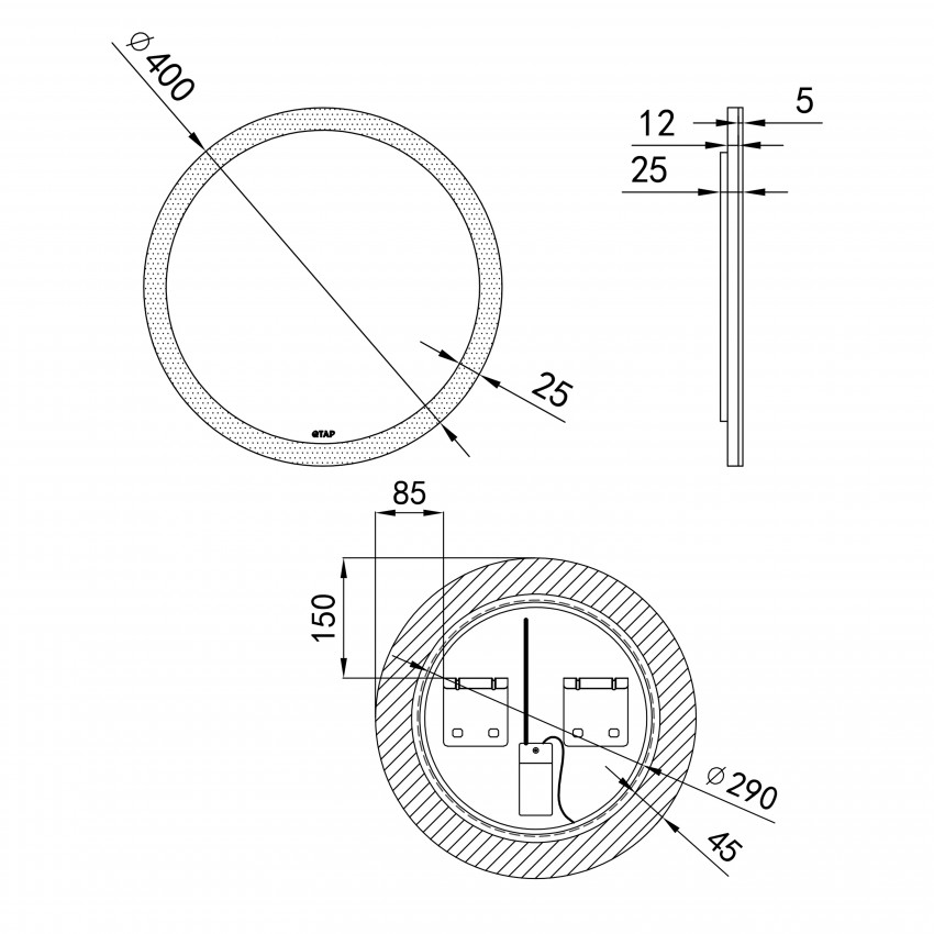 Дзеркало Virgo настінне кругле з LED-підсвічуванням, R400 мм Qtap QTAP фото 1