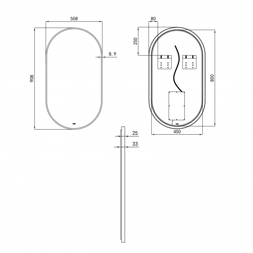 Дзеркало Scorpio настінне овальне з LED-підсвічуванням, 500х900 мм Black Qtap QTAP фото 1