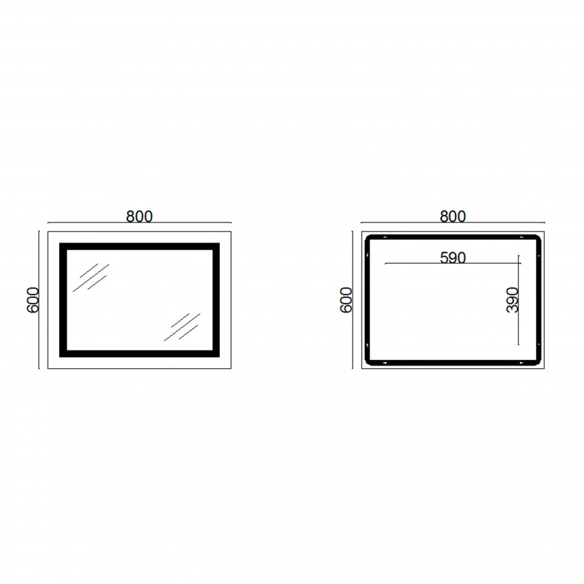 Дзеркало Kubis настінне прямокутне з LED-підсвічуванням Touch, з антизапотіванням, з димером, рег. яскравості 600х800 мм Reverse Lidz LIDZ фото 1