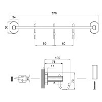 Тримач для рушника Liberty 3 гачка 365 мм QTLIBBLM1154-3 Black Qtap QTAP фото 1