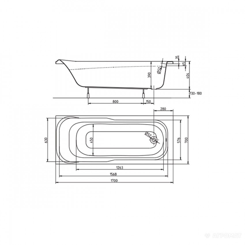 XWP357000N Ванна акрилова прямокутна SENSA 170x70 см, біла, без ніжок (1 сорт) KOLO