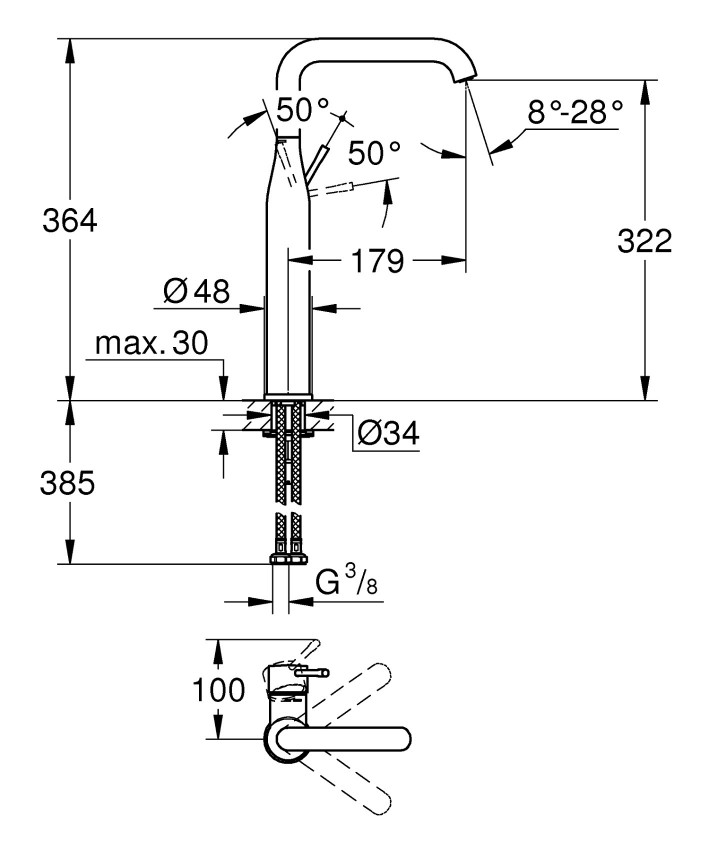 24170KF1 Essence Змішувач для раковини XL, чорний (1 сорт) GROHE фото 1