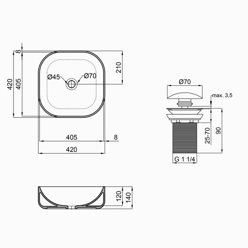 Раковина Kolibri накладна квадратна з донним клапаном 430х430х150 мм White Qtap QTAP фото 1