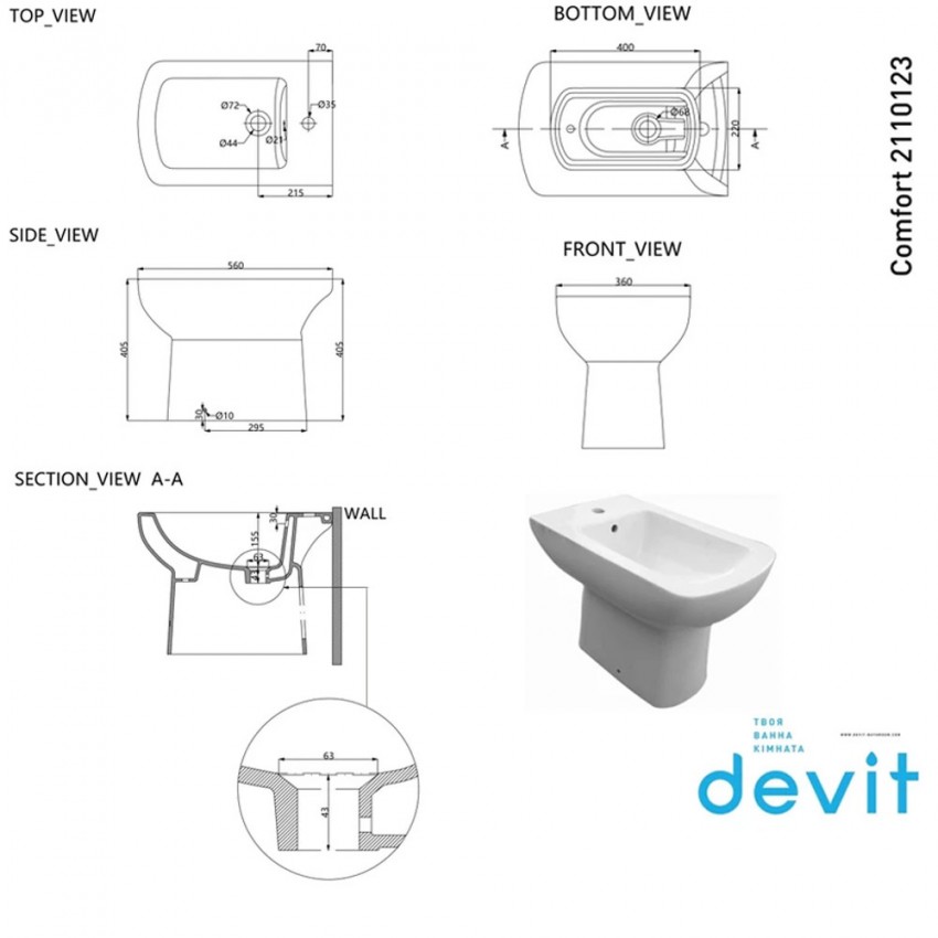 2110123 COMFORT NEW Біде (1 сорт) DEVIT фото 1