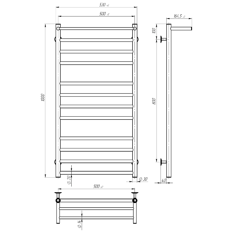 AL5001000EBS ALLROUND Рушникосушарка електрична П12 500х1000 з чорної сталі, колір чорний матовий (1 сорт) DEVIT фото 1