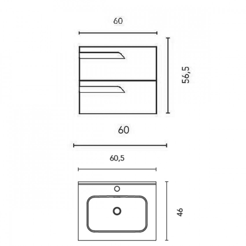 C0072604 (125617+126222) Тумба VITALE 60 на 2 ящики, білий + раковина керамічна Slim, білий глянець (1 сорт) ROYO фото 4